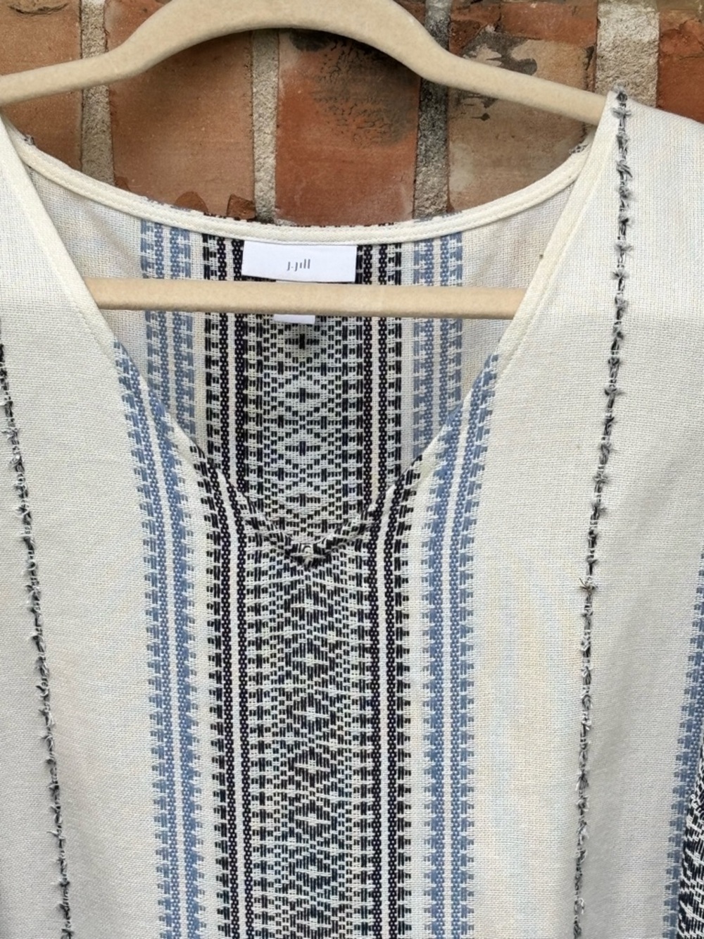 J.Jill Cotton Midi Dress, Off White ,Blue Embroidery.Double Ruffle Bottom Size L - Picture 3 of 11